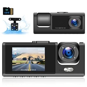 sixwin dash cam front and rear triple lences dash cam with 32g tf card 2 inch dashboard camera 1080p full hd 130°wide angle with parking monitor loop record voice record night vision backup camera