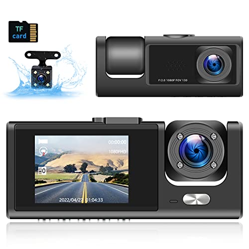 SIXWIN Dash Cam Front and Rear Triple lences Dash Cam with 32G TF Card 2 inch Dashboard Camera 1080P Full HD 130°Wide Angle with Parking Monitor Loop Record Voice Record Night Vision Backup Camera