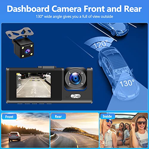 SIXWIN Dash Cam Front and Rear Triple lences Dash Cam with 32G TF Card 2 inch Dashboard Camera 1080P Full HD 130°Wide Angle with Parking Monitor Loop Record Voice Record Night Vision Backup Camera