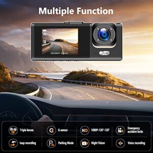 SIXWIN Dash Cam Front and Rear Triple lences Dash Cam with 32G TF Card 2 inch Dashboard Camera 1080P Full HD 130°Wide Angle with Parking Monitor Loop Record Voice Record Night Vision Backup Camera