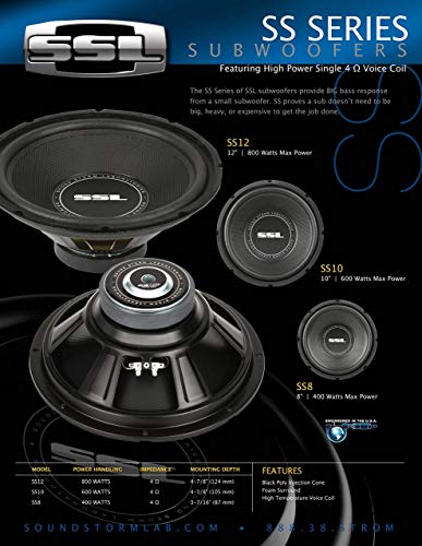 Sound Storm Laboratories SS Series Car Subwoofer Model SS8 8 Inch 400 Watts Single 4 Ohm Voice Coil