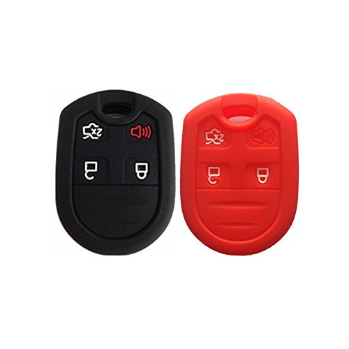 Black and Red Silicone Key Fob Case Cover Skin Key Jacket Keyless Smart Jacket Cover Protector for Expedition F150 F250-350 LINCOLN Navigator