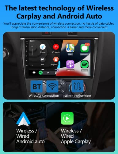 Android Car Radio Stereo for Nissan Altima 2008-2012 with Wireless Carplay Android Auto, 9” Touchscreen Radio Supports GPS Navigation, Steering Wheel Control, WiFi, Hi-Fi, FM/RDS, Split Screen