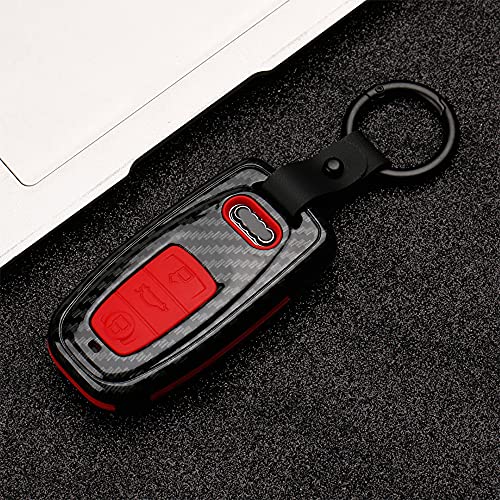 Beerte Key Fob Cover fit for Audi A3 A4 A5 A6 A7 A8 S5 Q3 Q5 Q7 TT Key Shell 3 Button Keyless Entry Remote Control Smart Car Key Fob Protective Case(Red Carbon Fiber)