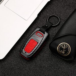 Beerte Key Fob Cover fit for Audi A3 A4 A5 A6 A7 A8 S5 Q3 Q5 Q7 TT Key Shell 3 Button Keyless Entry Remote Control Smart Car Key Fob Protective Case(Red Carbon Fiber)