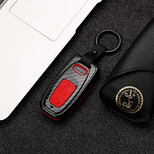 Beerte Key Fob Cover fit for Audi A3 A4 A5 A6 A7 A8 S5 Q3 Q5 Q7 TT Key Shell 3 Button Keyless Entry Remote Control Smart Car Key Fob Protective Case(Red Carbon Fiber)