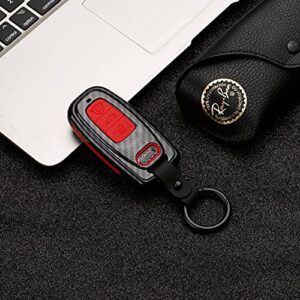 Beerte Key Fob Cover fit for Audi A3 A4 A5 A6 A7 A8 S5 Q3 Q5 Q7 TT Key Shell 3 Button Keyless Entry Remote Control Smart Car Key Fob Protective Case(Red Carbon Fiber)