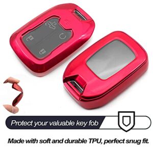 Compatible with 2020 2021 Chevrolet Chevy Silverado 1500 2500 3500 Suburban Tahoe GMC Acadia Terrain Yukon Red TPU Key Fob Cover Case Remote Holder Skin Protector Keyless Entry Sleeve Accessories