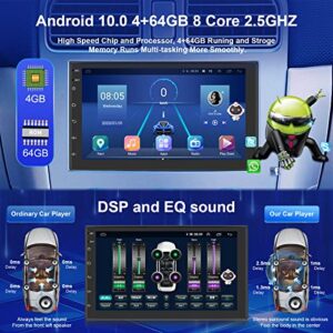 EAKT Android10 Car Stereo 4+64GB Intelligent Voice 7'' Car Radio with Carplay DSP Double Din Touch Screen GPS Navigation Split Screen Support 4G WiFi Bluetooth FM Steering Wheel Control DVR