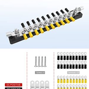 LENKRAD 20 Power/Ground Distribution Block Bus Bar, Marine Bus Bar, 150 Amp Battery Terminal Distribution Block for Automotive and RV Solar Wiring, Ground Bus Bar Kit, 2 Packs