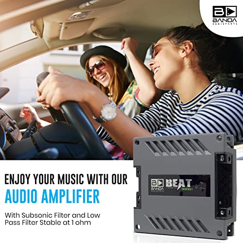 1-Channel Vehicle Audio Amplifier - 3000 Watts High-Powered Mono Bass Amplifier w/Subsonic Filter and Low Pass Filter Stable at 1 ohm, LED Indicators, Sound Specialization - BANDA BEAT3001