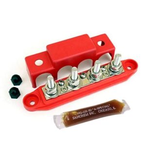 bay marine supply busbar – made in usa – 4-post 250 amp stainless steel distribution block – 3/8″ red