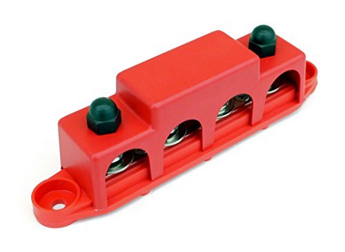 Bay Marine Supply Busbar - Made in USA – 4-Post 250 Amp Stainless Steel Distribution Block - 3/8" Red