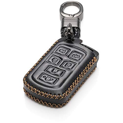 Vitodeco Genuine Leather Smart Key Keyless Remote Entry Fob Case Cover with Key Chain Compatible with Toyota Sienna 2011-2020 (6 Buttons, Black)