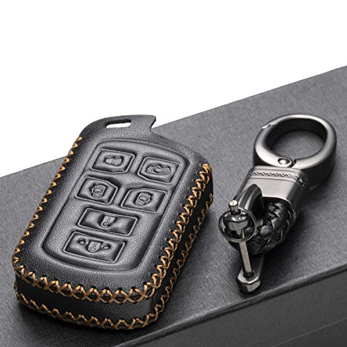 Vitodeco Genuine Leather Smart Key Keyless Remote Entry Fob Case Cover with Key Chain Compatible with Toyota Sienna 2011-2020 (6 Buttons, Black)