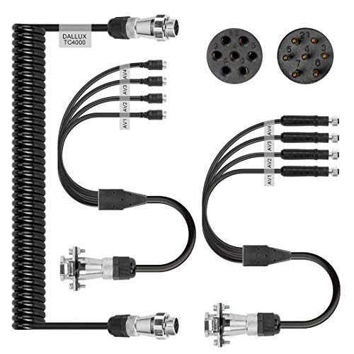 DALLUX Heavy Duty Vehicle Coil Trailer Cable with 4 Channel 4 PIN AV Connector Disconnect Kit for Truck Caravan Motor Home Backup Security Camera Monitor System