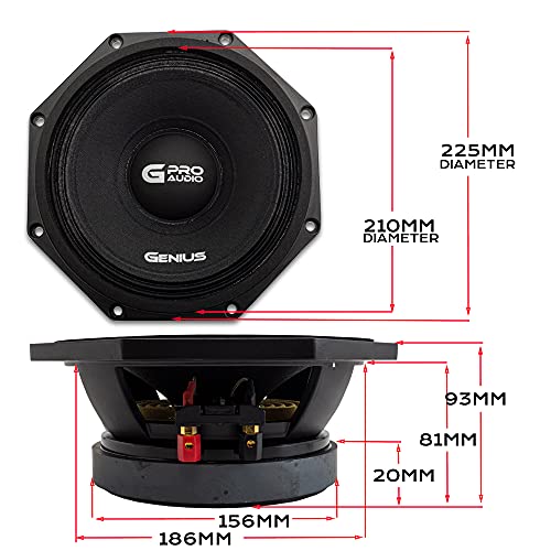 Genius GPRO-M098 Professional Midbass Car Audio Speaker Aluminum Basket (8" / 400 Watts)