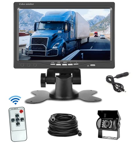 Backup Camera for Truck Rv, 7 inch LCD HD Monitor, IP69 Waterproof, Adjustable Guide Line, 18 IR LED Night Vision, Vehicle Back up Reverse Camera Kit for Trailer/Pickup/SUV/Car/Van/Bus