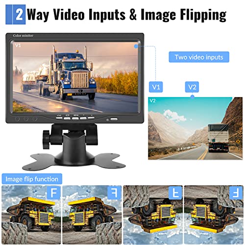 Backup Camera for Truck Rv, 7 inch LCD HD Monitor, IP69 Waterproof, Adjustable Guide Line, 18 IR LED Night Vision, Vehicle Back up Reverse Camera Kit for Trailer/Pickup/SUV/Car/Van/Bus