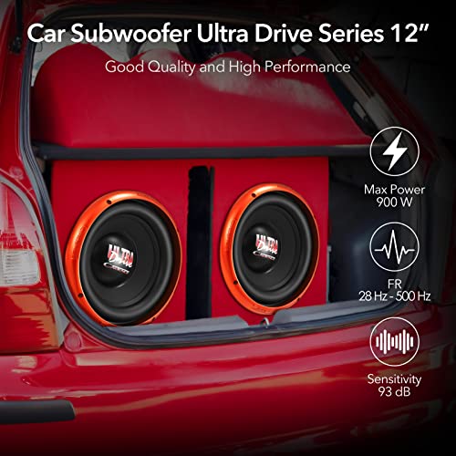 Cadence 12 Inch Car Subwoofer, High Performance 900 Watts Dual 4 Ohm 2 Inch Black Aluminium 4 Layer Voice Coil, Ultra Drive Series Car Audio Woofer UD12D4, Single