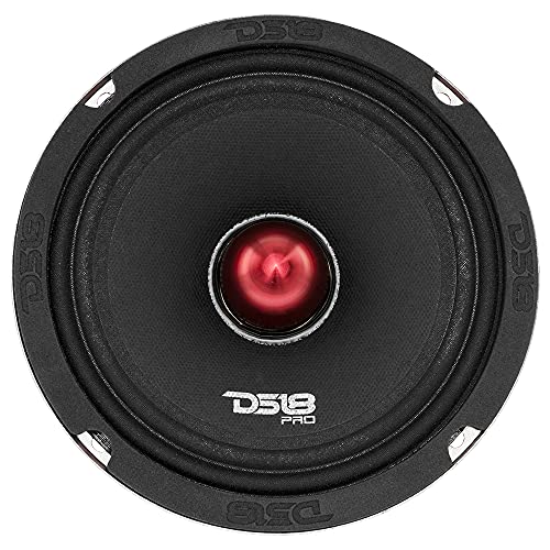 DS18 PRO-X6.4BM Loudspeaker - 6.5", Midrange, Red Aluminum Bullet, 500W Max, 250W RMS, 4 Ohms - Premium Quality Audio Door Speakers for Car or Truck Stereo Sound System (8 Speakers)