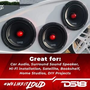 DS18 PRO-X6.4BM Loudspeaker - 6.5", Midrange, Red Aluminum Bullet, 500W Max, 250W RMS, 4 Ohms - Premium Quality Audio Door Speakers for Car or Truck Stereo Sound System (8 Speakers)