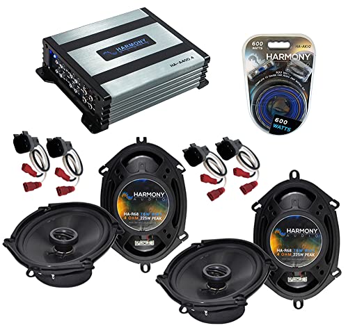 HA-R68 Compatible with Ford F-250/350/450/550/650/750 99-04 Rhythm Series 5x7" 6x8" Replacement 225W Speakers, HA-A400.4 Alloy 4-Channel 800W Speaker Sub Amp and HA-AK10 Gauge 600W Amp Install Kit