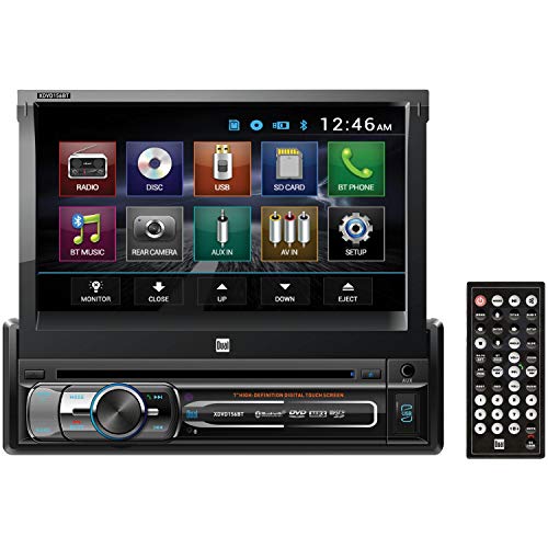 Dual Electronics XDVD156BT Multimedia Retractable & Detachable 7-inch LED Backlit LCD Touchscreen Single DIN Car Stereo Receiver with Built-in Bluetooth, CD/DVD, USB, microSD Card & MP3 Player