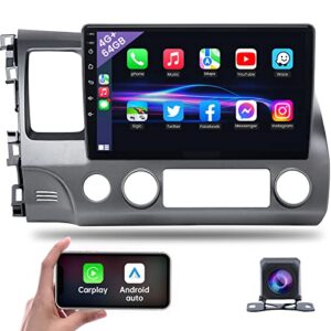 Fortdows Car Stereo Radio for Honda Civic 2006-2011, for Wireless Carplay/Android Auto 10" IPS Touch Screen Car Stereo Radio with Bluetooth Wi-Fi GPS Backup Camera, 4G RAM 64G ROM