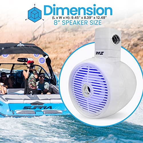 Pyle 6.5” 2-Way Marine Wakeboard Tower Speakers w/LED Lights, Full Range Waterproof Outdoor Speakers for Off-Road ATV, UTV, Jeep or Boat (White)