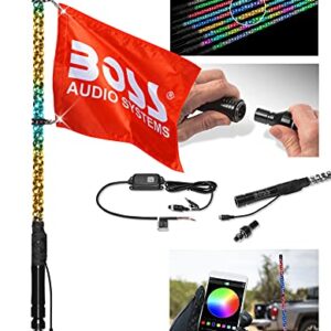 BOSS Audio Systems XP2 ATV Chasing LED Whip – 24 inch, 360-degree RGB Illumination, Control App, IP67 Weatherproof Rated, Easy Installation