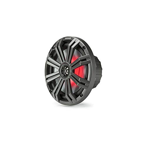 Kicker 45KM84L LED 8 Marine Coax with Charcoal and White Grills with a Pair of 47KLSR8 8 Inch Led Lighted Speaker Ring