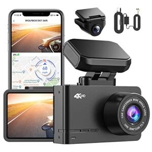【d07 + type-c hardwire kit】 wolfbox 4k dash cam built-in wifi gps dashboard camera & dedicated type-c port hardwire kit for d07 dash cam parking monitor