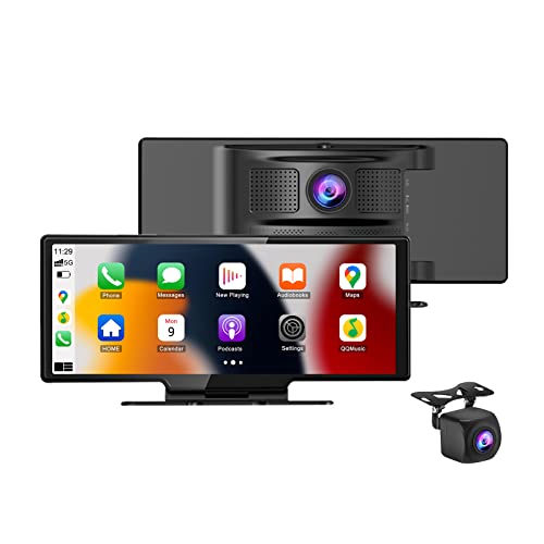 Portable Car Stereo with Wireless Apple Carplay+Android Auto, 10.26" Dashboard Mounted Car Radio Receiver with with Mirror Link/GPS/Siri/FM,Rear Backup Camera Driving Recorder