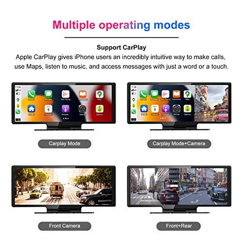 Portable Car Stereo with Wireless Apple Carplay+Android Auto, 10.26" Dashboard Mounted Car Radio Receiver with with Mirror Link/GPS/Siri/FM,Rear Backup Camera Driving Recorder