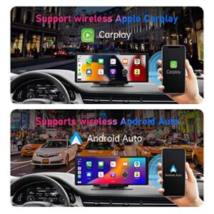 Portable Car Stereo with Wireless Apple Carplay+Android Auto, 10.26" Dashboard Mounted Car Radio Receiver with with Mirror Link/GPS/Siri/FM,Rear Backup Camera Driving Recorder