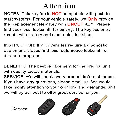 DRIVESTAR Keyless Entry Remote Car Key Fob Replacement for Honda Civic EX EX-L SI Replacement for N5F-S0084A,Use 4 Botton Set of 2