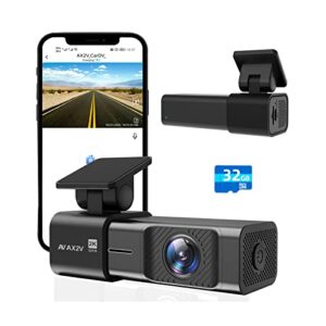 ax2v 2k wifi dash cam for cars with super night vision and 170° wide angle – screenless 1600p dash camera with wdr, g-sensor, loop recording, and parking mode – includes 32gb sd card