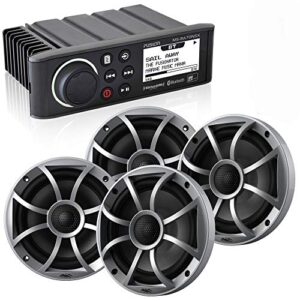 Fusion MS-RA70NSX Marine AM/FM/BT/NEMA2000 Stereo with 2 Pair Wet Sounds Recon 6-S High Output 6.5" Marine Coaxial Speakers, Silver Grill