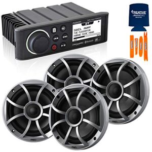 Fusion MS-RA70NSX Marine AM/FM/BT/NEMA2000 Stereo with 2 Pair Wet Sounds Recon 6-S High Output 6.5" Marine Coaxial Speakers, Silver Grill