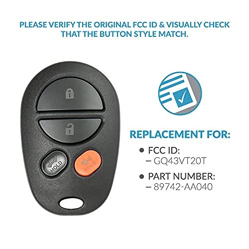 Keyless2Go Replacement for New Keyless Entry Remote Car Key Fob 4 Button FCC GQ43VT20T (2 Pack)