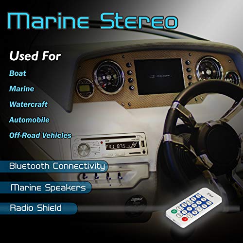 Pyle Marine Stereo Receiver Speaker Kit - In-Dash LCD Digital Console Built-in Bluetooth & Microphone 6.5” Waterproof Speakers (4) w/ MP3/USB/SD/AUX/FM Radio Reader & Remote Control - Pyle PLCDBT85MRW