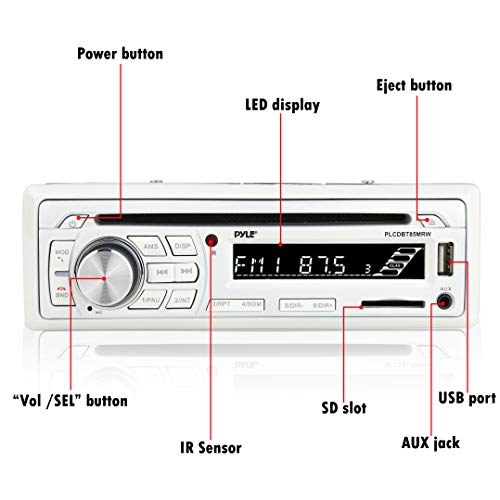 Pyle Marine Stereo Receiver Speaker Kit - In-Dash LCD Digital Console Built-in Bluetooth & Microphone 6.5” Waterproof Speakers (4) w/ MP3/USB/SD/AUX/FM Radio Reader & Remote Control - Pyle PLCDBT85MRW