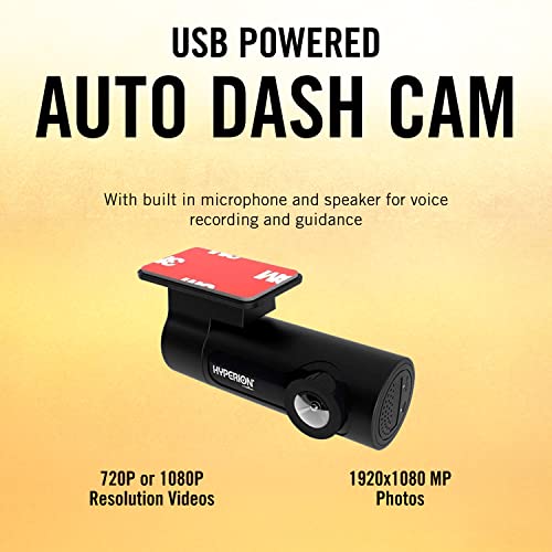 Hyperion 1080p WiFi Dash Cam with Crash Detection and Gesture Snapshot Photography, Loop Recording with 300° Rotatable Lens and 16GB Memory Card, Downloadable App