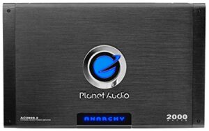 planet audio ac2000.2 anarchy series car audio amplifier – 2000 high output, 2 channel, 2/8 ohm, high/low level inputs, high/low pass crossover, full range, hook up to stereo and subwoofer,black