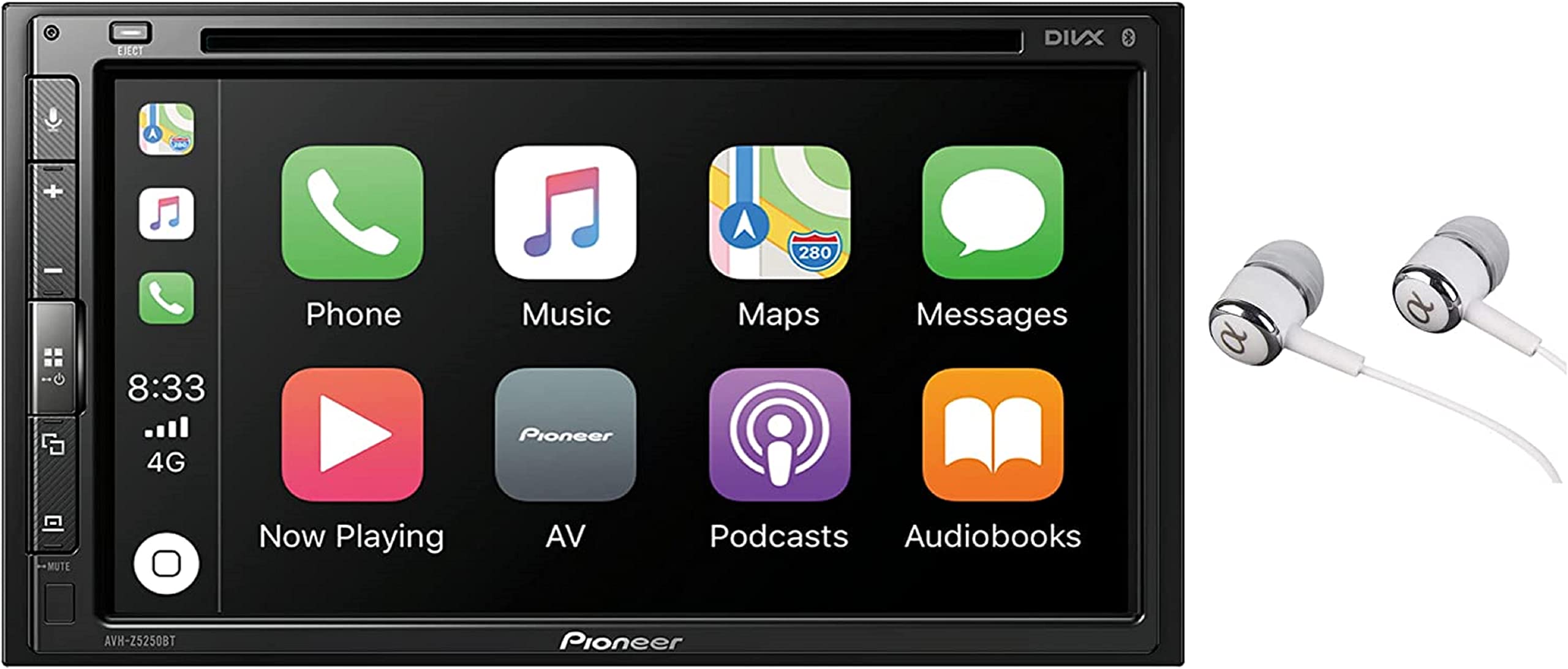 Pioneer Multimedia Double-Din In-Dash 6.2" WVGA Display Receiver Apple CarPlay. Built-in Bluetooth, AppRadio Mode/ Spotify & Pandora Bundled with Alphasonik Earbuds