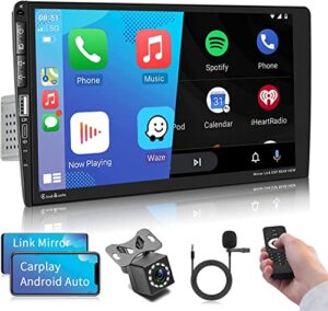 single din car stereo apple carplay android auto, hodozzy 1 din 9 inch touchscreen bluetooth car radio support ios/android mirror link, backup camera, dvr, usb, aux, fm radio receivers microphone