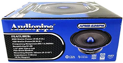 Audiopipe APMB-628PM 6 Inch 200 Watts Max 100 Watts RMS Power Low to Mid Frequency Car Audio Loudspeaker with 4 Ohm Impedance