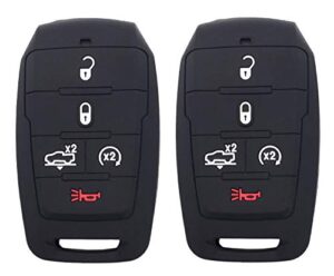 silicone key fob cover case protector fit for 2021 2020 2019 ram 1500 accessories 5 buttons keyless entry remote control car key fob skin jacket holder (black 2 pack)