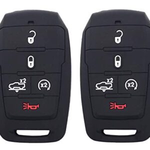 Silicone Key Fob Cover Case Protector Fit for 2021 2020 2019 Ram 1500 Accessories 5 Buttons Keyless Entry Remote Control Car Key Fob Skin Jacket Holder (Black 2 Pack)